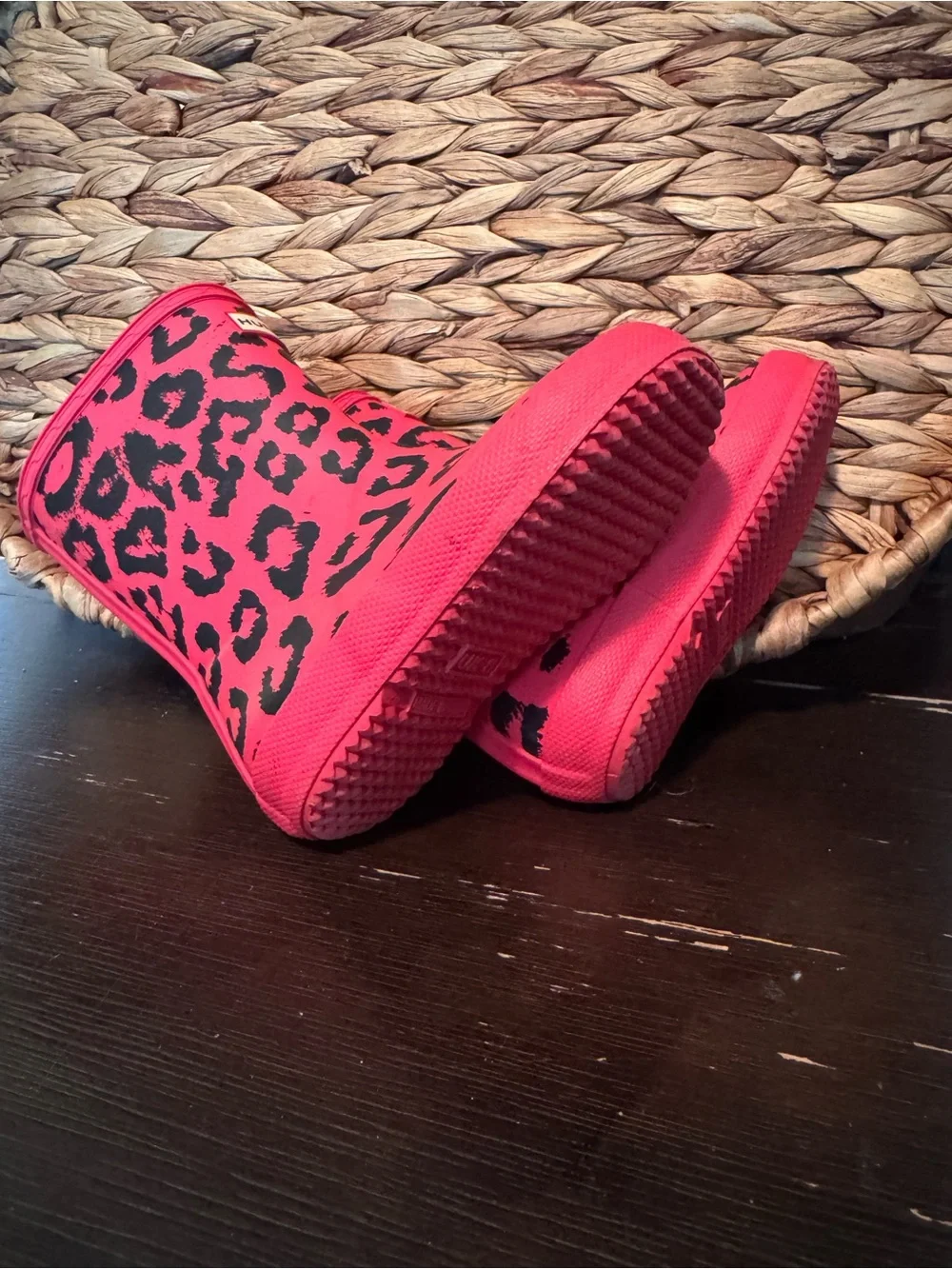 Hunter Kids Pink Leopard Print Rain Boots
